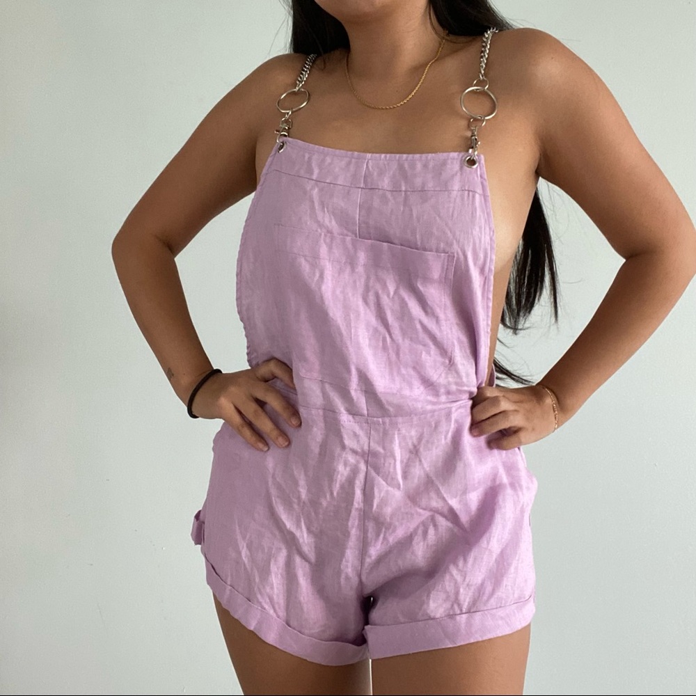 LF Carmar Purple Linen Romper Overall